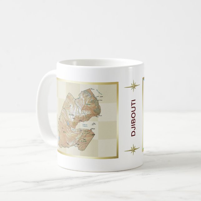 Taza De Café Bandera de Yibuti + Mapa Mug (Anverso izquierdo)