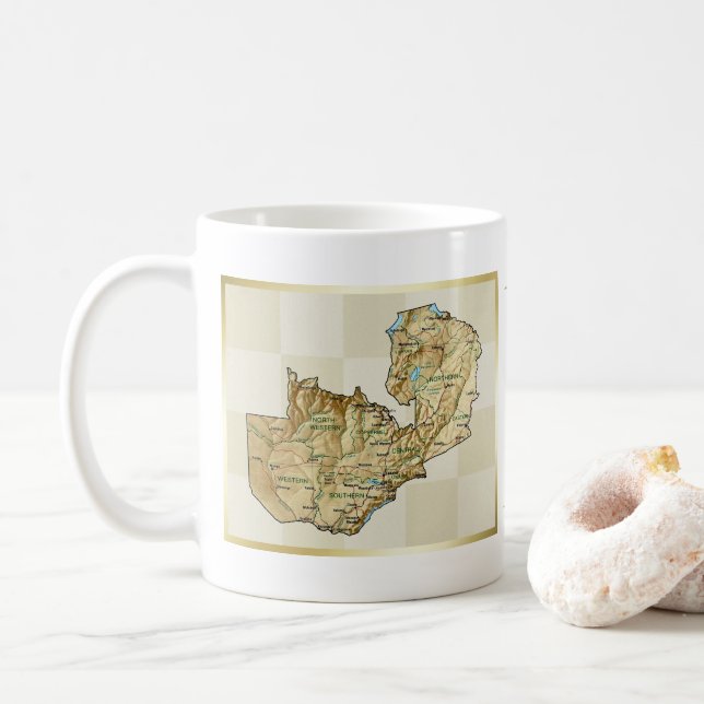Taza De Café Bandera de Zambia + mapa de mapas (Con donut)