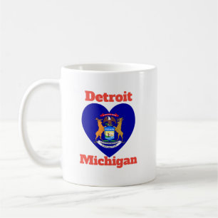 Taza De Café Bandera del Corazón de Detroit Michigan