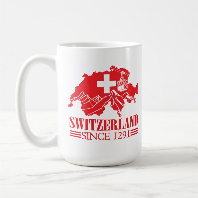Taza De Café Bandera del mapa de Suiza desde las montañas de 12 (Izquierda)