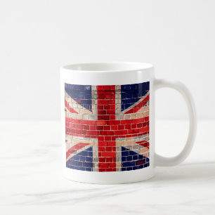Taza De Café Bandera del Reino Unido en una pared de ladrillo