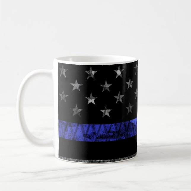 Taza De Café Bandera delgada de la línea azul de la policía (Izquierda)