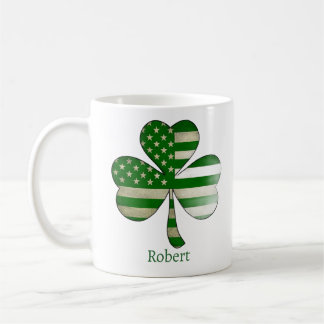 Taza De Café Bandera estadounidense angustiada Shamrock irlandé