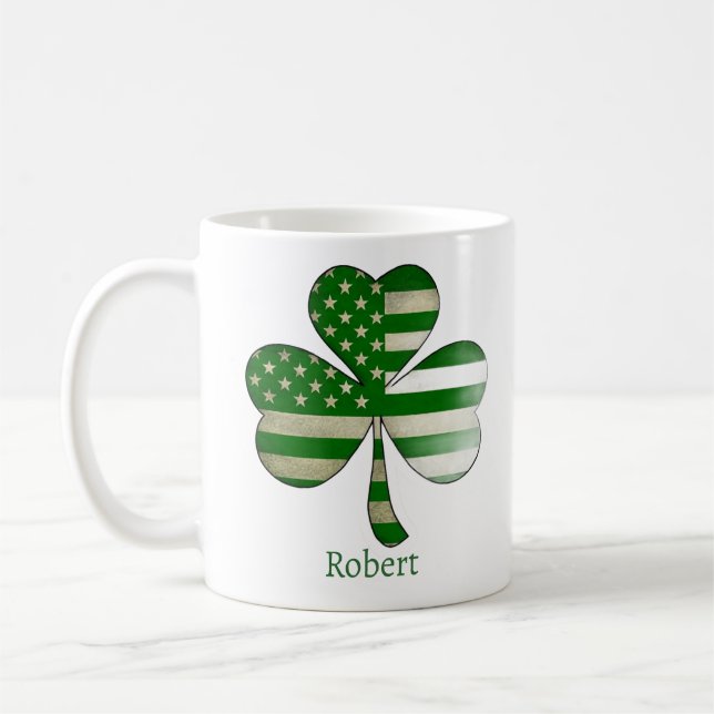 Taza De Café Bandera estadounidense angustiada Shamrock irlandé (Izquierda)