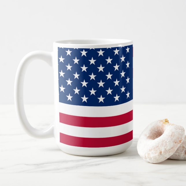 Taza De Café Bandera estadounidense: blanco rojo y azul patriót (Con donut)