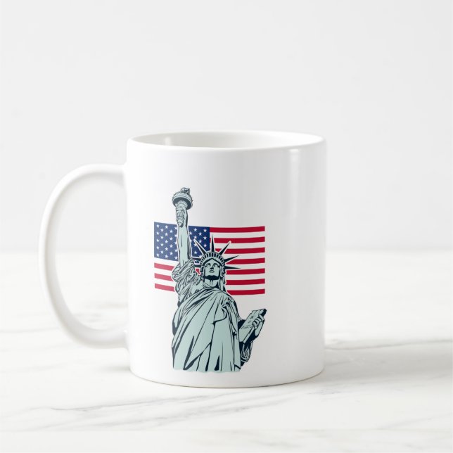 Taza De Café Bandera estadounidense con la Dama de la Libertad (Izquierda)