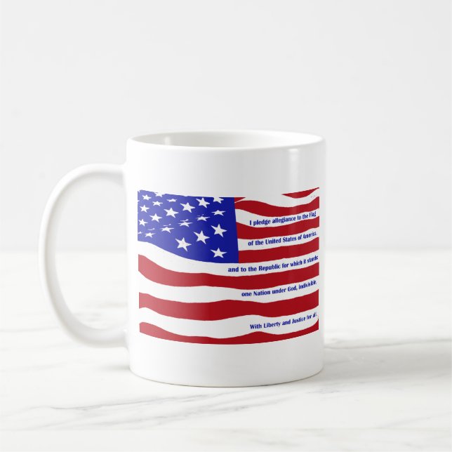 Taza De Café Bandera estadounidense con Pledge en rayas (Izquierda)