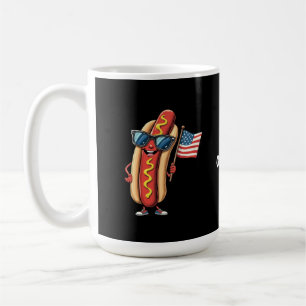 Taza De Café Bandera estadounidense curiosa Hotdog Gafas de sol