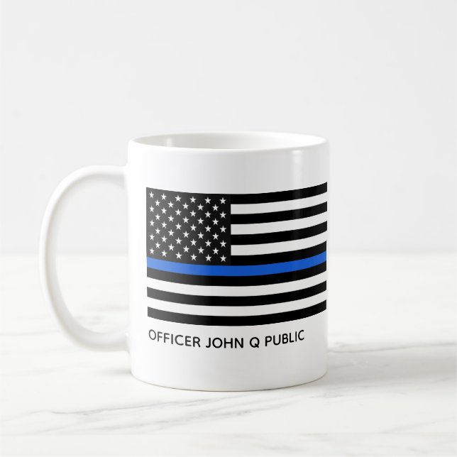 Taza De Café Bandera estadounidense de la línea azul delgada de (Izquierda)