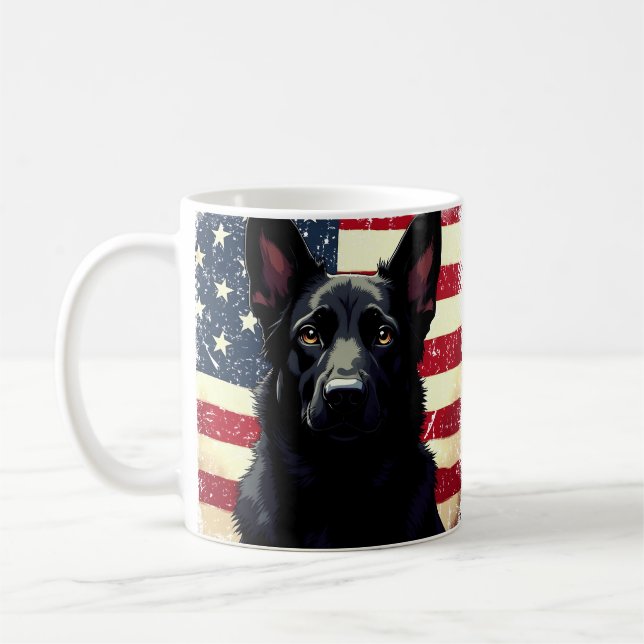Taza De Café Bandera estadounidense del pastor alemán negro pat (Izquierda)
