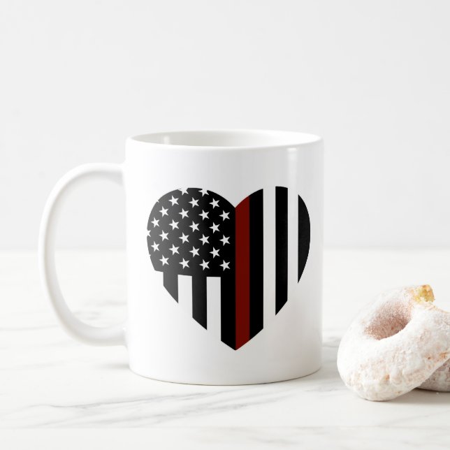 Taza De Café Bandera estadounidense delgada de la línea roja (Con donut)
