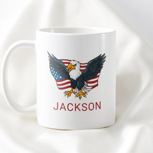 Taza De Café Bandera estadounidense patriótica águila niños 4 d