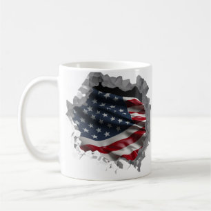 Taza De Café Bandera estadounidense Patriótica EEUU Roto efecto