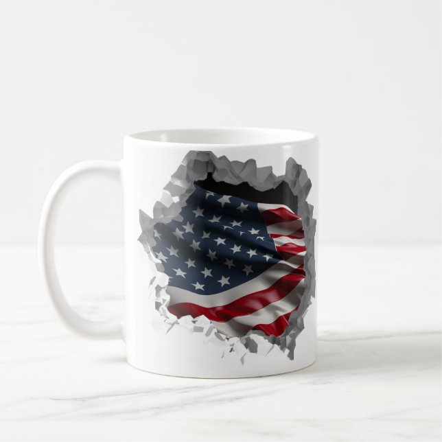 Taza De Café Bandera estadounidense Patriótica EEUU Roto efecto (Izquierda)