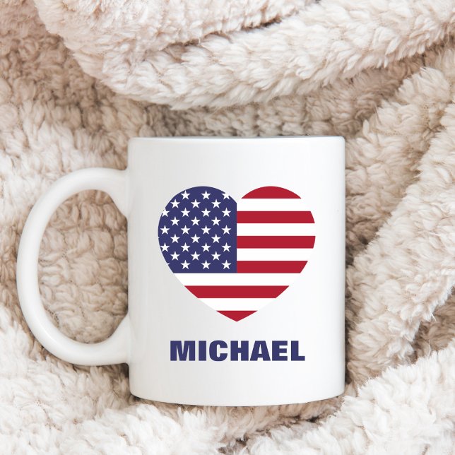 Taza De Café Bandera estadounidense personalizada o su imagen y (Subido por el creador)