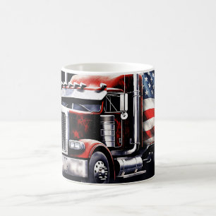 Taza De Café Bandera estadounidense Semi Truck