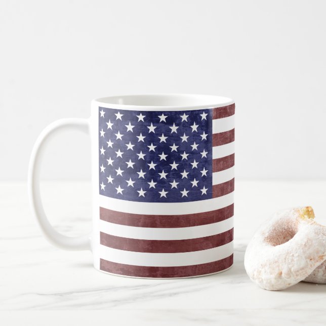 Taza De Café Bandera estadounidense vintage Coffee Mug (Con donut)