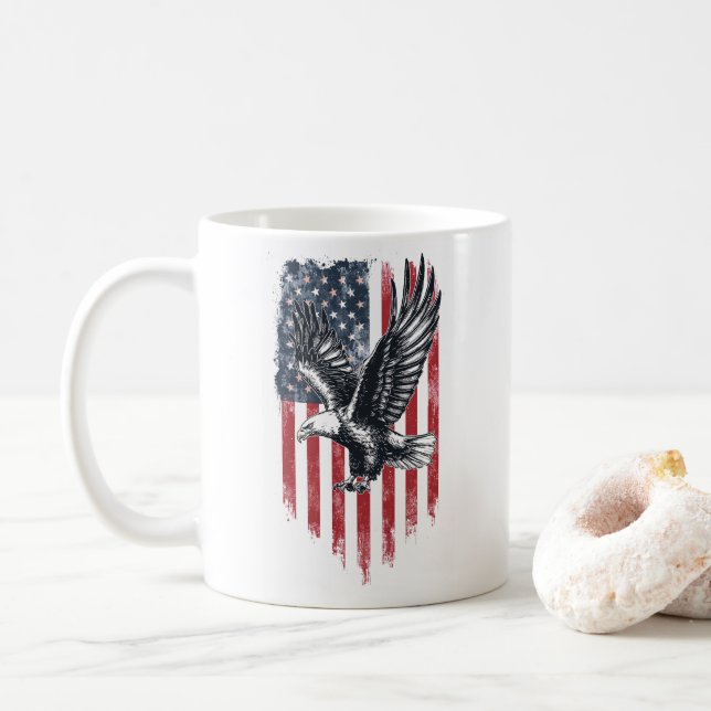 Taza De Café Bandera estadounidense y regalo de águila - Padre  (Con donut)