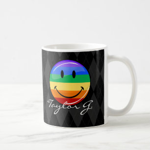 Taza De Café Bandera feliz redonda brillante del orgullo gay
