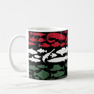 Taza De Café Bandera húngara hecha de pescado - Diseño de pesca