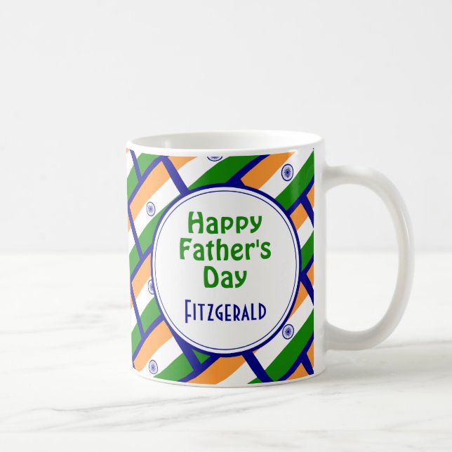 Taza De Café BANDERA INDIA Feliz Día del Padre AZUL personaliza (Derecha)