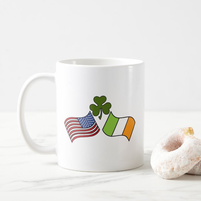 Taza De Café Bandera irlandesa americana (Con donut)