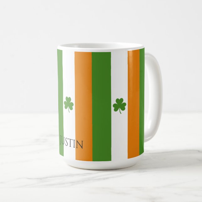 Taza De Café Bandera irlandesa de San Patricio con Shamrock | P (Anverso derecho)