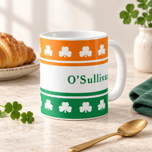 Taza De Café Bandera irlandesa Trébol Nombre de familia persona