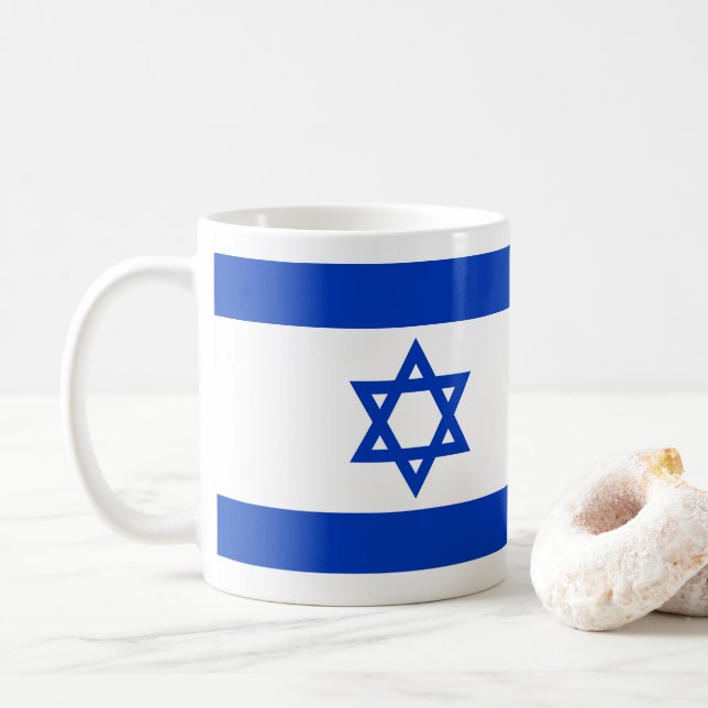 Taza De Café Bandera israelí azul y blanco moderno patriótico (Con donut)
