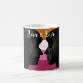 Taza De Café Bandera lesbiana con dos siluetas femeninas