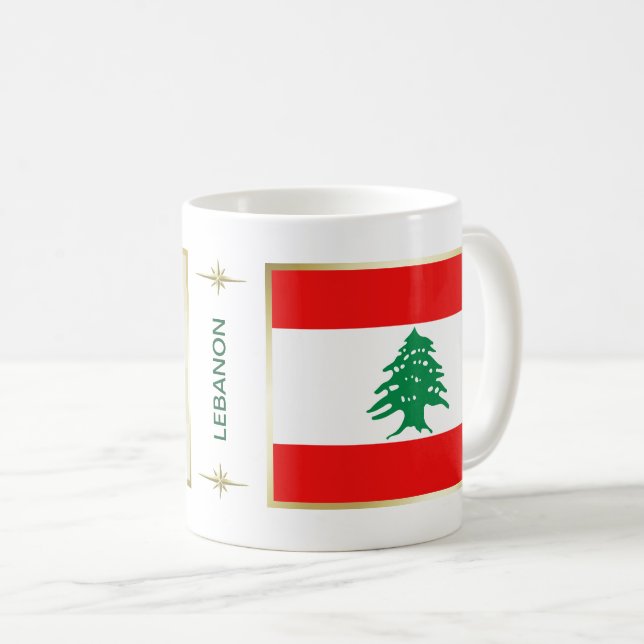Taza De Café Bandera libanesa + mapa de mapas (Anverso derecho)