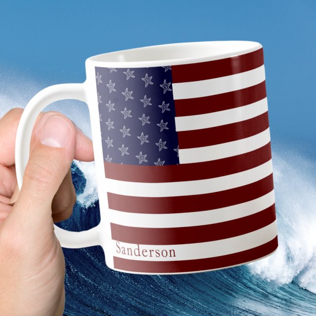 Taza De Café Bandera Náutica Americana Rojo Azul Blanco Starfis (Subido por el creador)