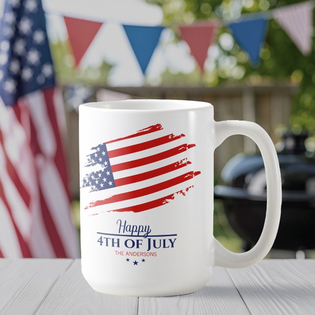 Taza De Café Bandera norteamericana ondulada feliz 4 de julio I (Subido por el creador)