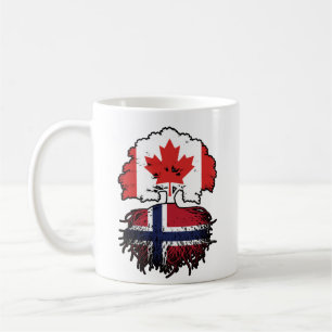 Taza De Café Bandera noruega canadiense de raíces de árboles en