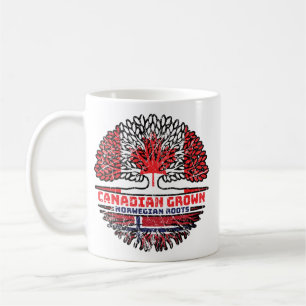 Taza De Café Bandera noruega canadiense de raíces de árboles en