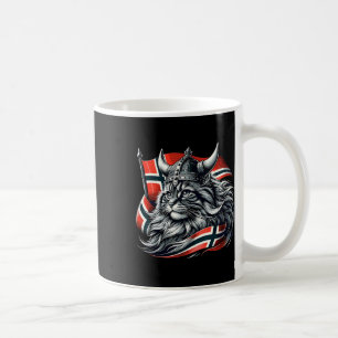 Taza De Café Bandera noruega de gato que vigila la bandera de N