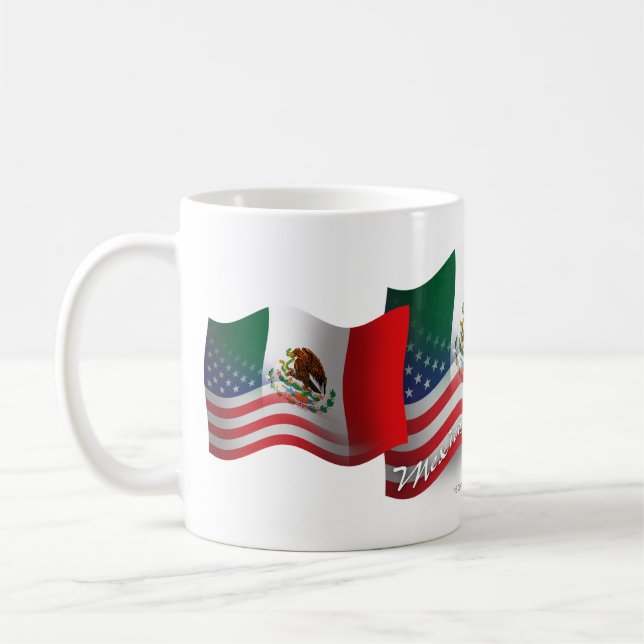 Taza De Café Bandera ondulante mexicano-estadounidense (Izquierda)