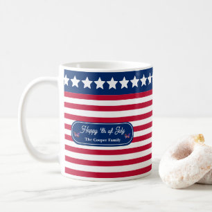 Taza De Café Bandera Patriótica de EEUU Feliz 4 de julio, nombr