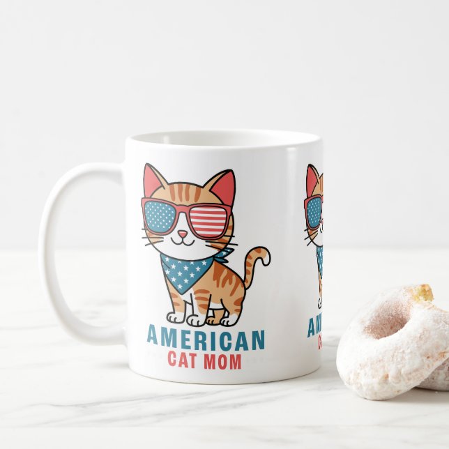 Taza De Café Bandera Patriótica Estadounidense 4 De Julio Gato  (Con donut)