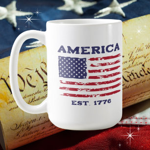 Taza De Café Bandera Patriótica Vintage Americana