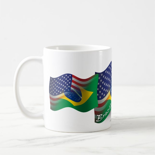 Taza De Café Bandera que agita Brasileño-Americana (Izquierda)