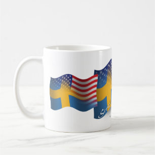 Taza De Café Bandera que agita Sueco-Americana