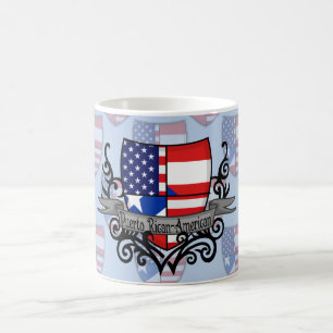 Taza De Café Bandera Rican-Americana del escudo de Puerto