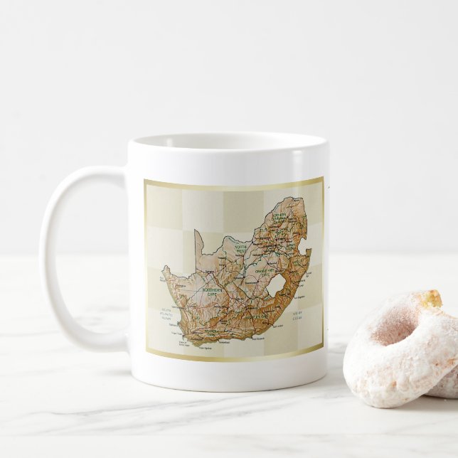 Taza De Café Bandera sudafricana + mapa de mapas (Con donut)