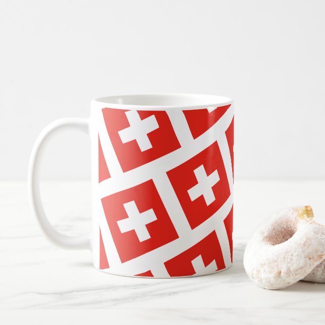 Taza De Café Bandera suiza que amo Suiza (Con donut)