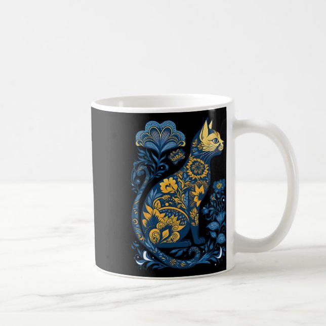 Taza De Café Bandera Ucraniana Con Flor De Gato De Ucrania Y Vy (Derecha)