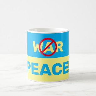 Taza De Café Bandera ucraniana con ¡hacer la paz no la guerra!