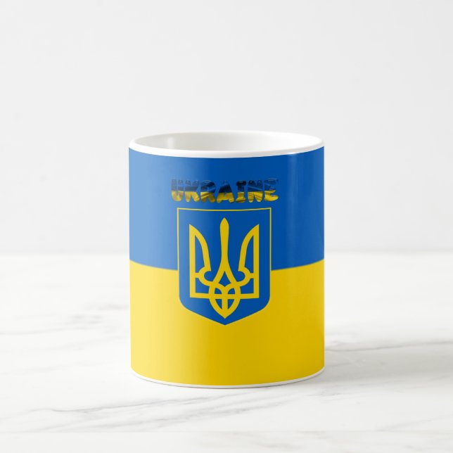 Taza De Café Bandera ucraniana escudo de armas (Centro)