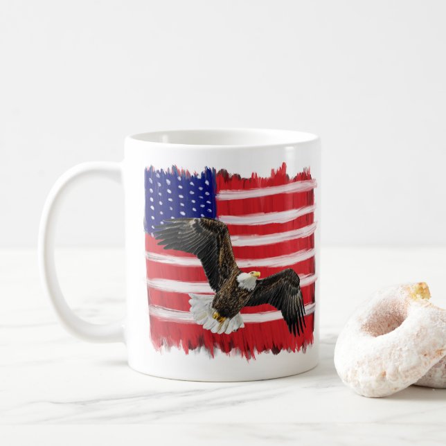 Taza De Café Bandera Y Águila Pintadas De Arte Popular (Con donut)