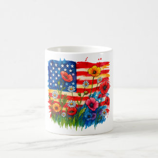 Taza De Café Bandera y flores silvestres de color acuático esta